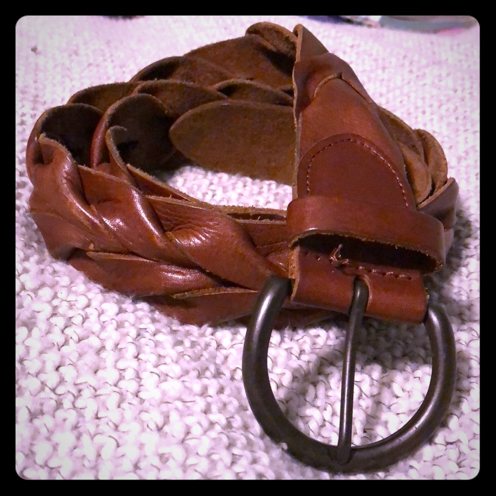 brown leather braided belt